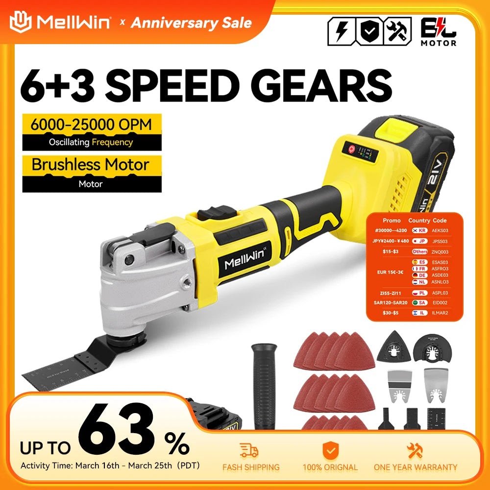 MELLWIN Brushless Oscillating Multi Function Tool Electric Saw Polisher woodworking Cutting Tool For Makita 18V Battery Pin - Limetastore
