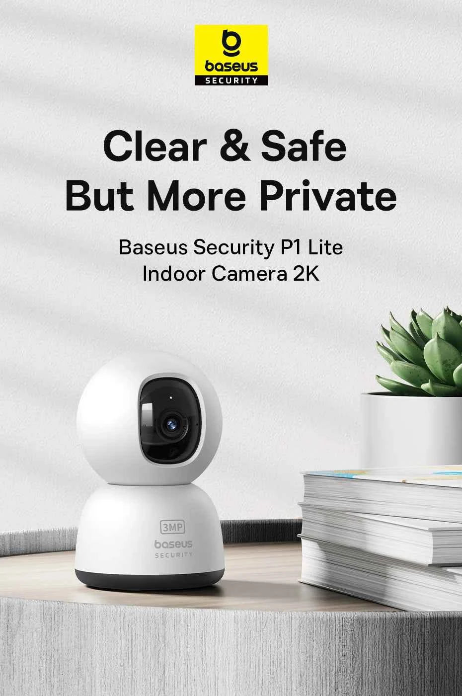 Baseus Security P1 Lite Indoor Camera 2K 3MP Pan&Tilt Smart Mini WiFi IP Camera Wireless Home Security Full HD Auto AI Tracking - Limetastore