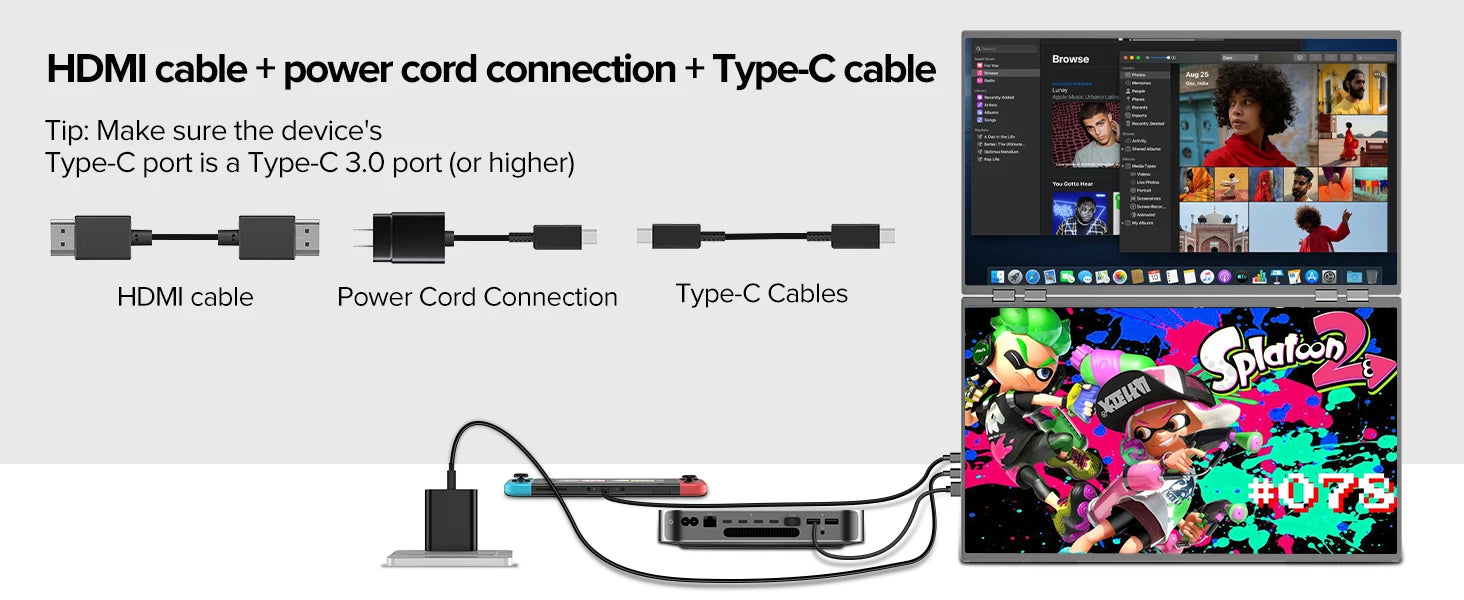 23.8" 100Hz Dual Screen Stacked Computer Monitor 1080P HDR 360° Folding Triple Portable Display for Laptop PC Phone Game Console - Limetastore