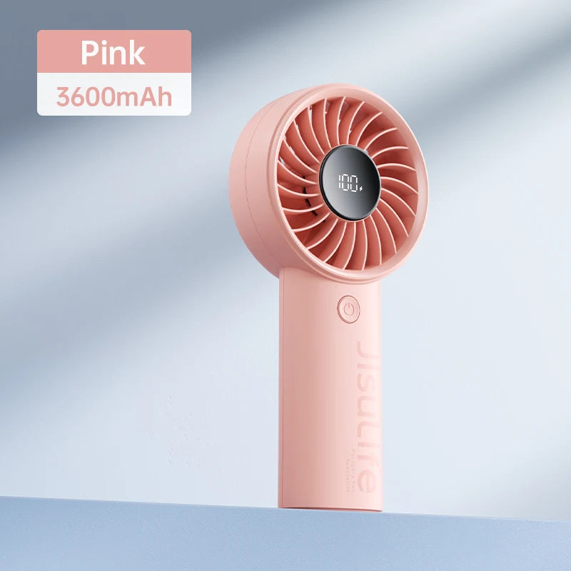 ISULIFE Handheld Fan – 5-Speed Turbo Airflow, 5000mAh Battery with LED Display