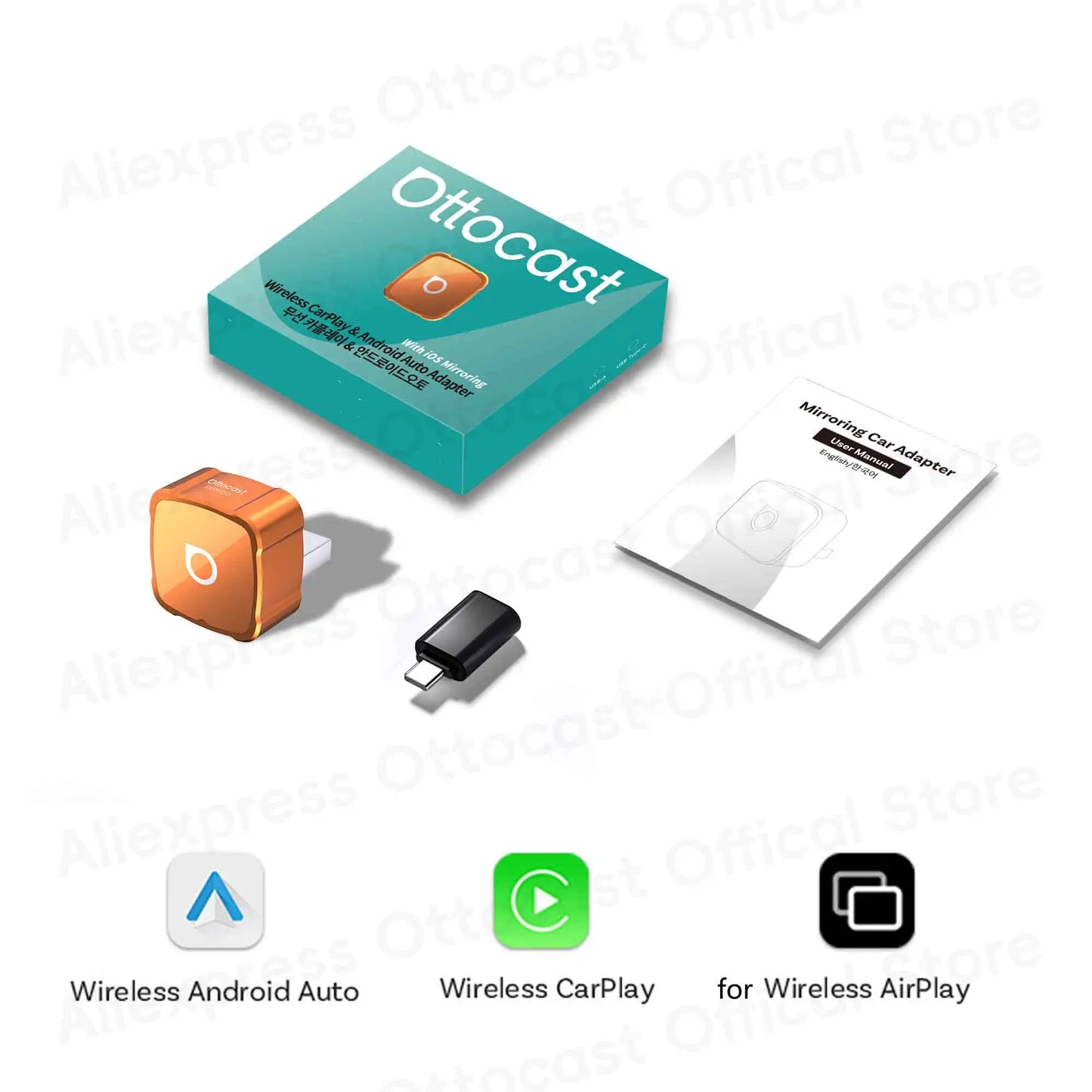 OTTOCAST 3‑in‑1 Mini Air Dongle Wireless CarPlay Adapter