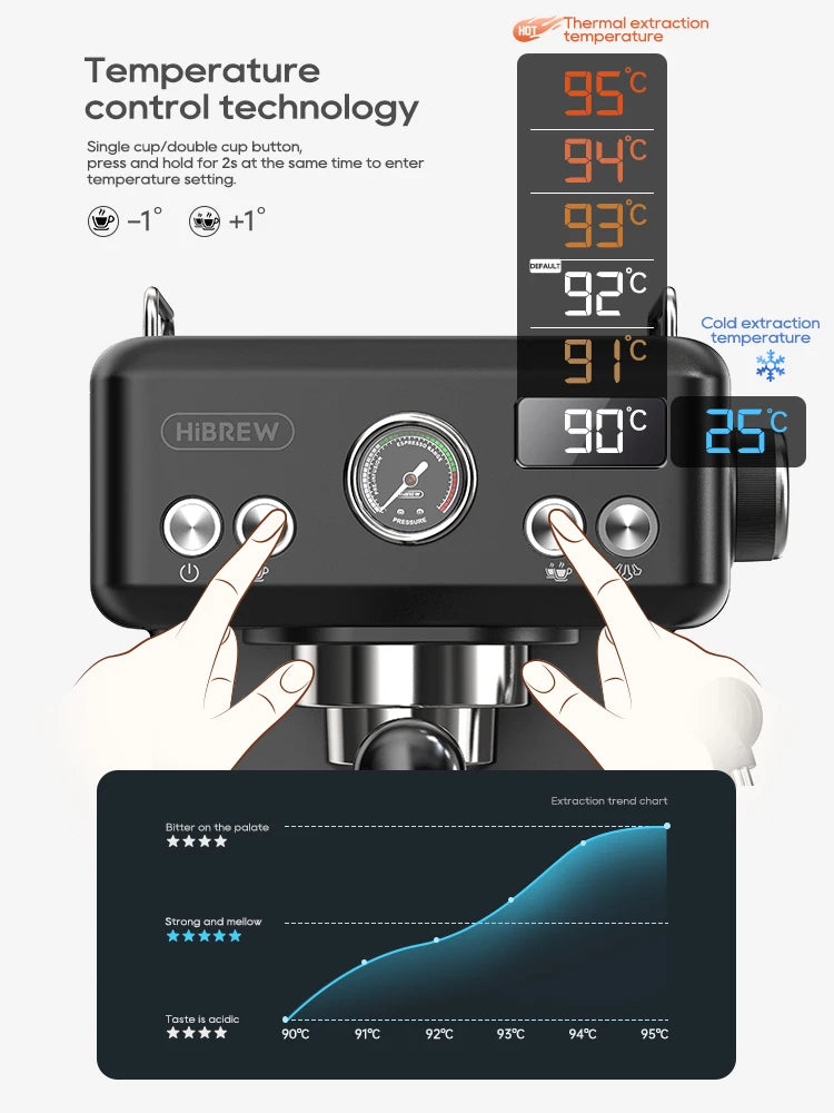 HiBREW H10A – profesionalni črni aparat za espresso | nastavljiva temperatura in prostornina | sistem prednamakanja