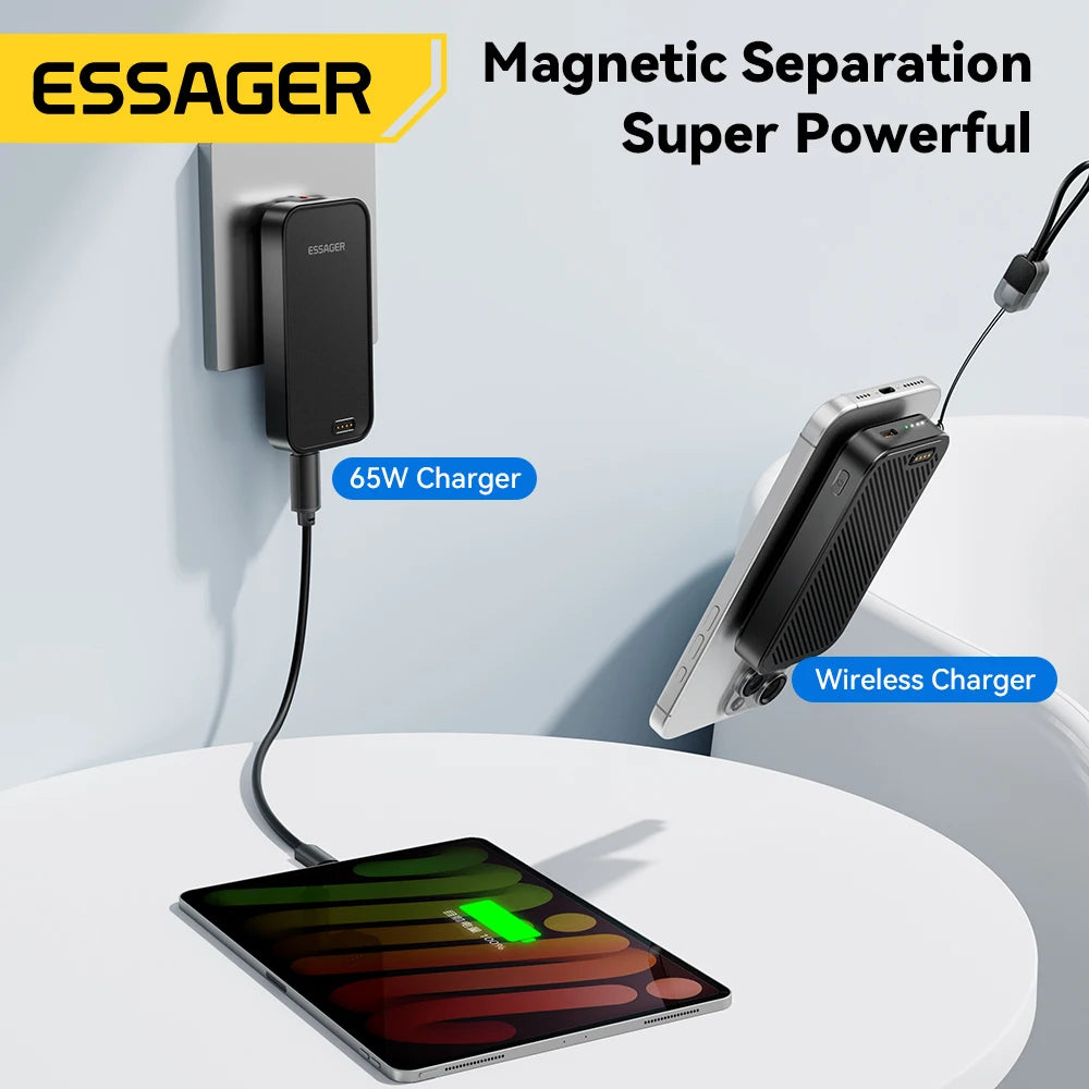 ESSAGER 3-v-1 magnetna 65W GaN polnilna baterija 5000 mAh