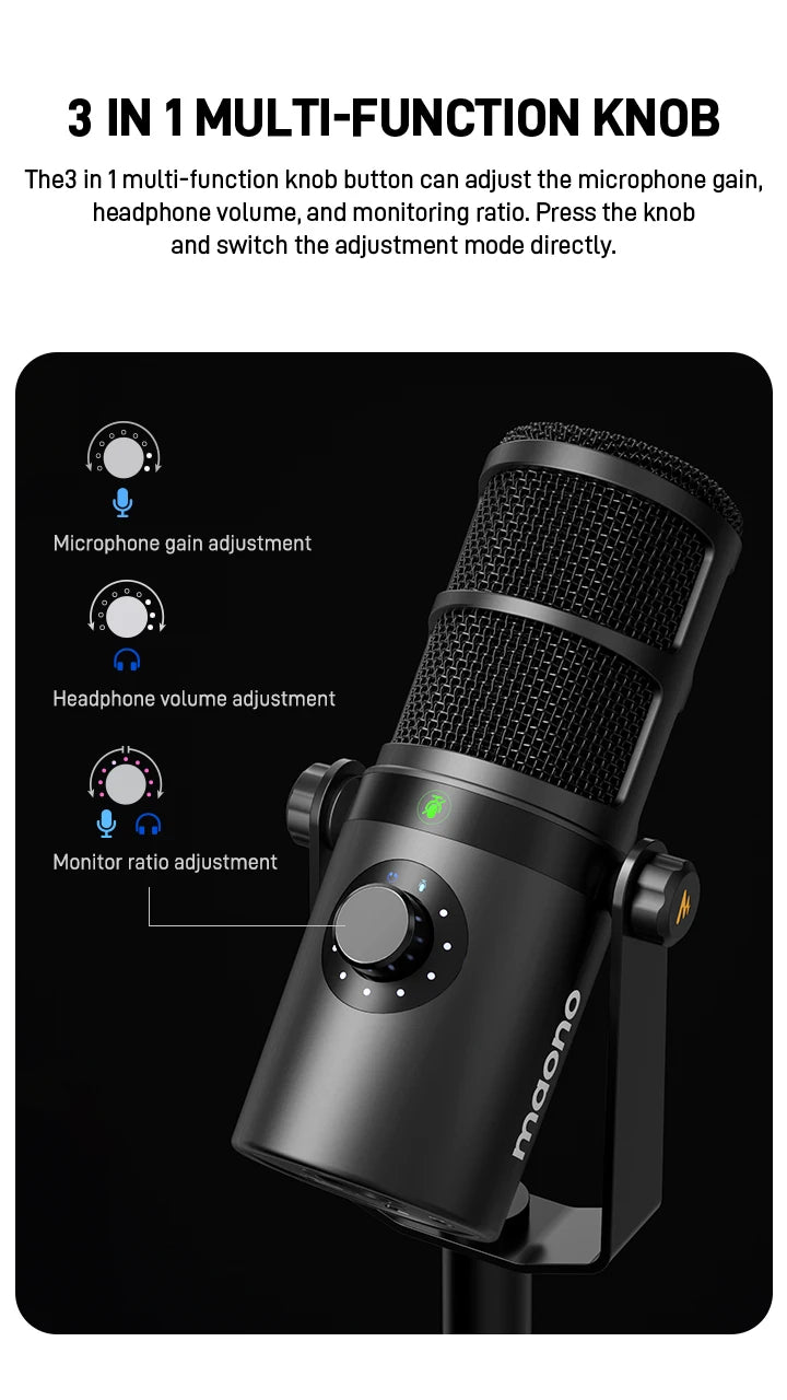 Maono PD400X – XLR/USB Dynamic Microphone | All‑Metal Podcast & Streaming Mic with One‑Touch Mute, Gain Control & Headphone Monitoring