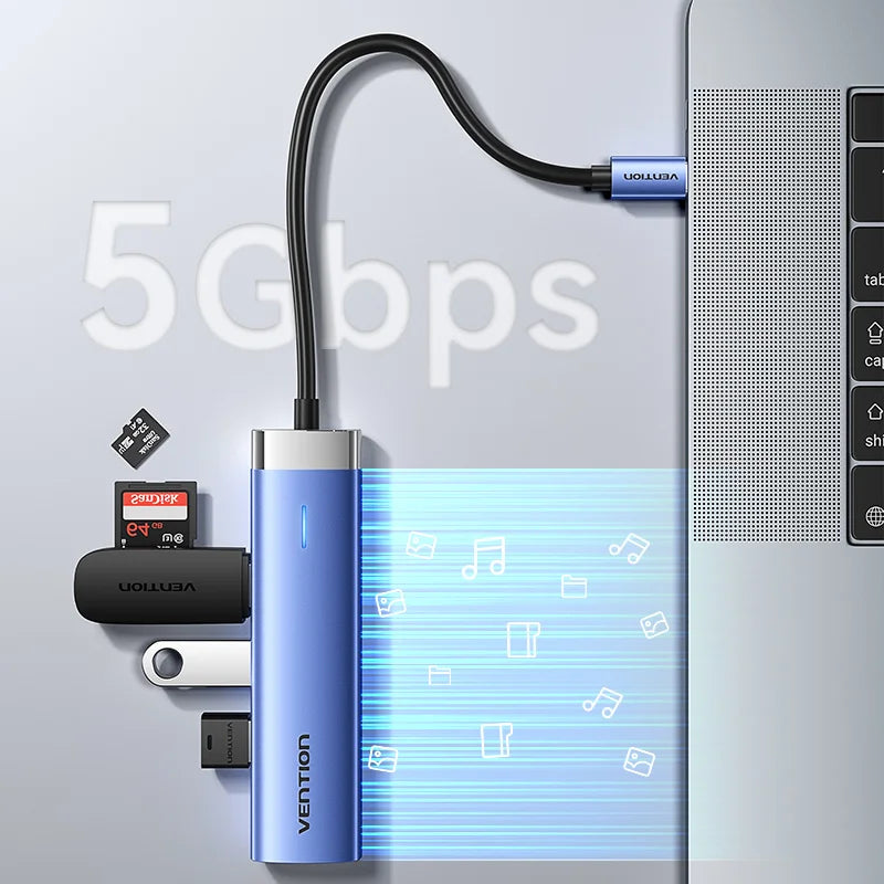 Vention zvezdišče USB-C 5-v-1 | HDMI 4K, PD 100 W, priklopna postaja USB 3.0 5 Gbps