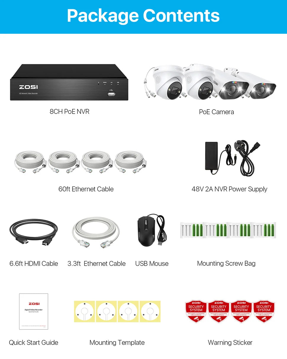 ZOSI 4K 8MP PoE Security Camera System – AI Human/Vehicle Detection