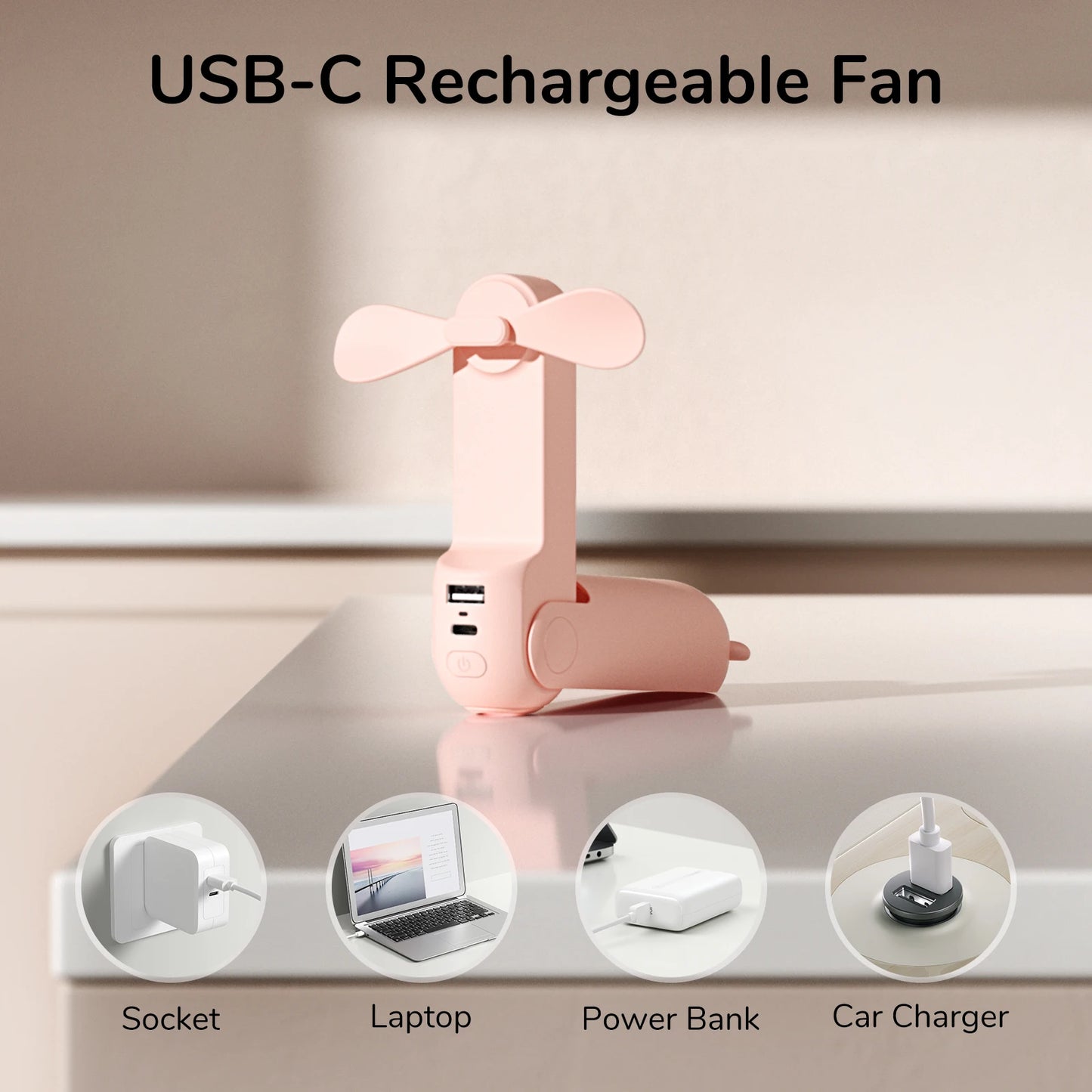 JISULIFE prenosni mini ročni ventilator – 4500 mAh, USB, polnljiv, tih žepni ventilator