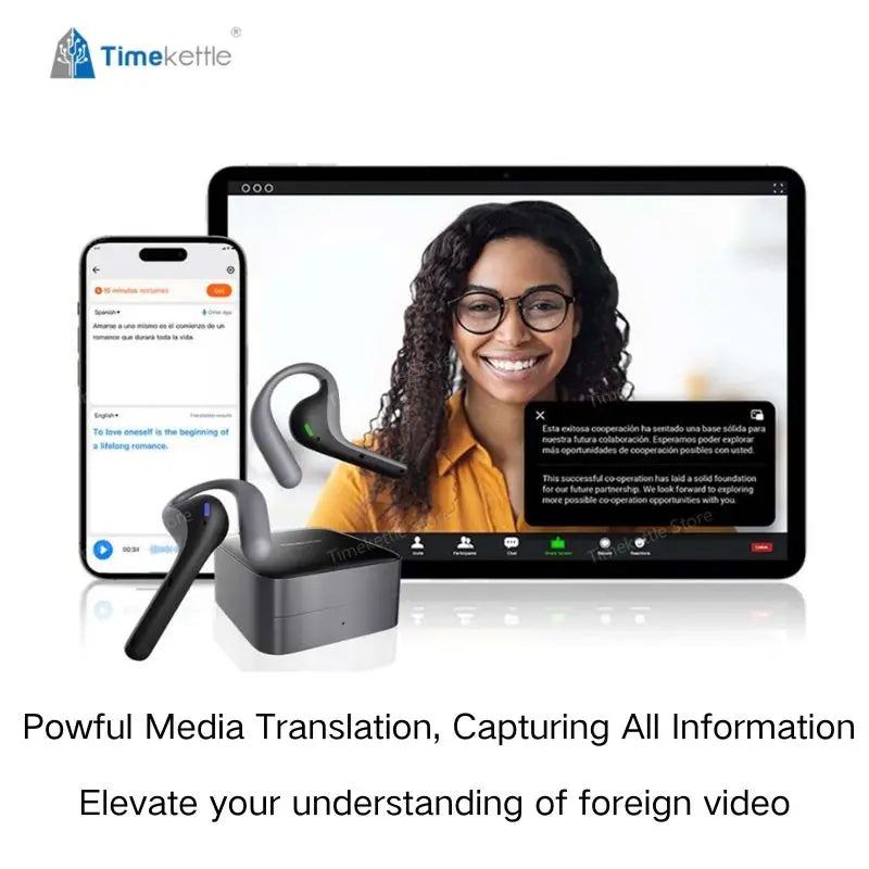 Ušesne slušalke z AI prevajalnikom Timekettle W4 Pro, 40 jezikov, prevajanje klicev in videoposnetkov