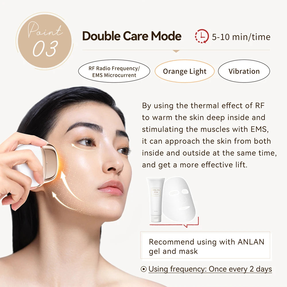 ANLAN RF Facial Device | Multi‑Polar RF, EMS Lifting, 3‑Color Light, 24K Gold
