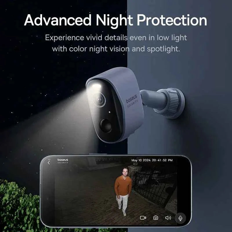 Baseus Security Protection Outdoor Camera N1 Series 2K 2-Cam Kit Wireless Home Security 210-Day Battery Life HomeKit 16TB Memory - Limetastore