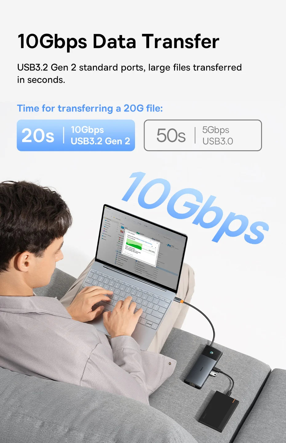 Baseus 10‑in‑1 USB‑C Hub | Dual HDMI 8K + 4K, USB 3.2 10Gbps, RJ45, SD/TF, PD 100W