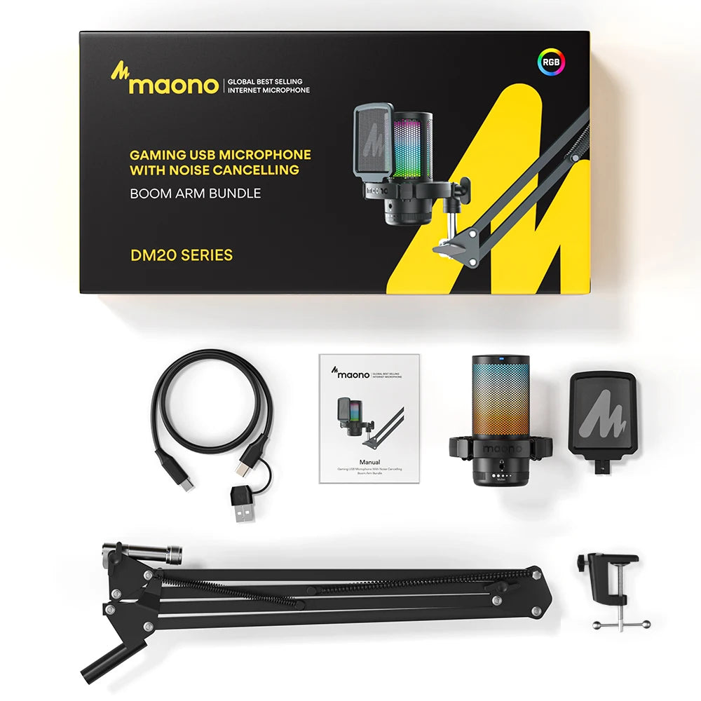 Maono DGM20S – RGB USB Gaming Condenser Microphone | Mic Gain & Noise‑Reduction Software for Streaming, Gaming & Recording