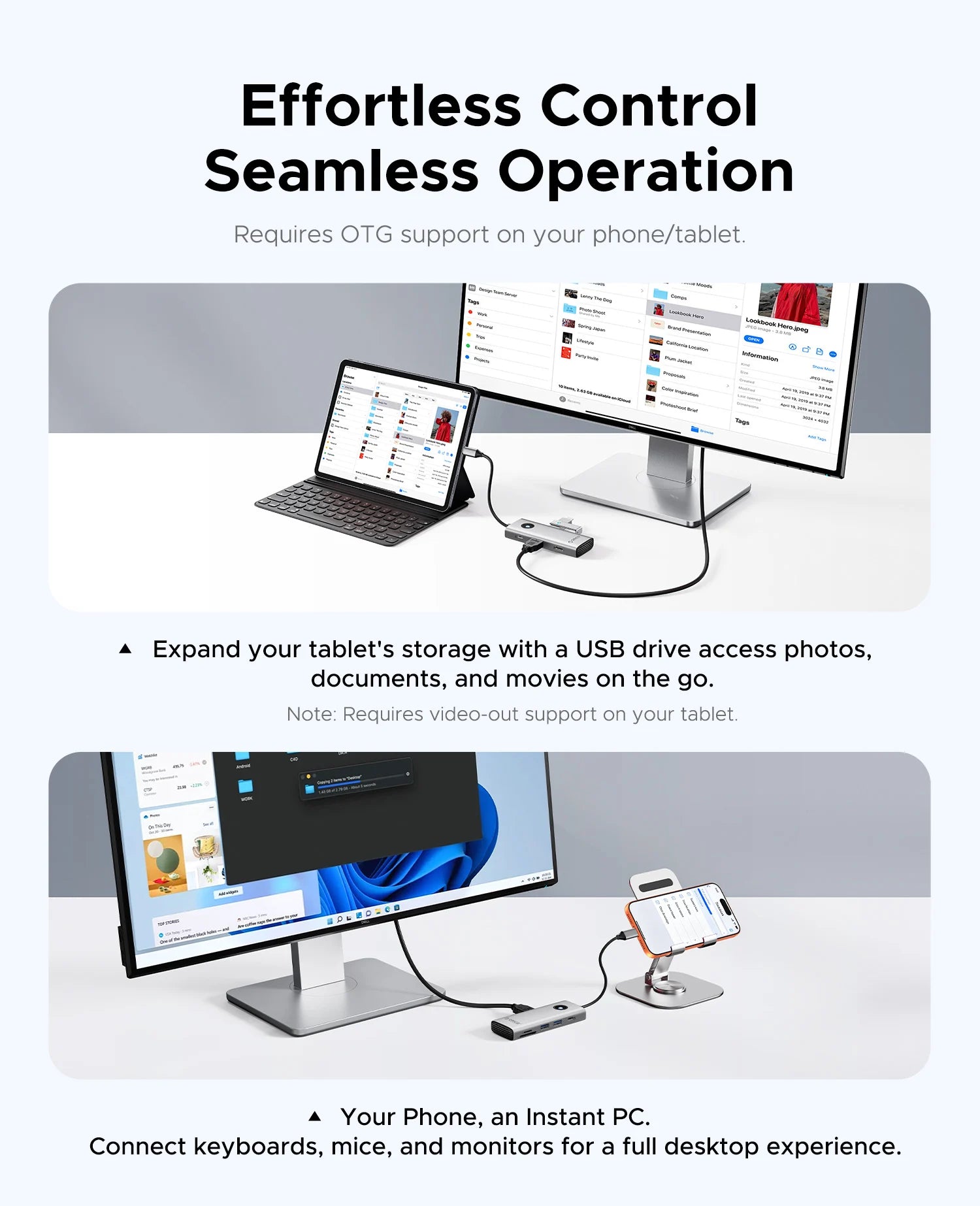 ORICO 8‑in‑1 USB‑C Hub Triple Display Docking Station with Dual HDMI 4K60Hz, USB 3.0 Ports