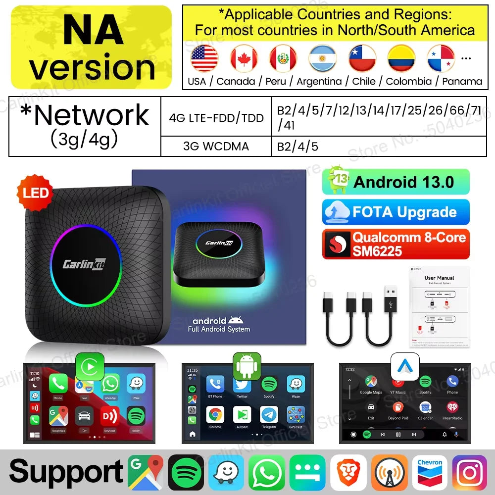 CarlinKit Android 13 SM6225 8-jedrni brezžični CarPlay AI Box