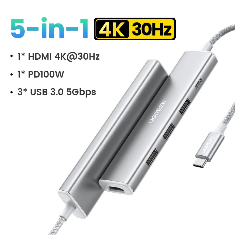 GREEN zvezdišče USB‑C 7‑v‑1 s HDMI 4K, SD/TF, USB‑A 5Gbps, PD100W – Type‑C 3.1