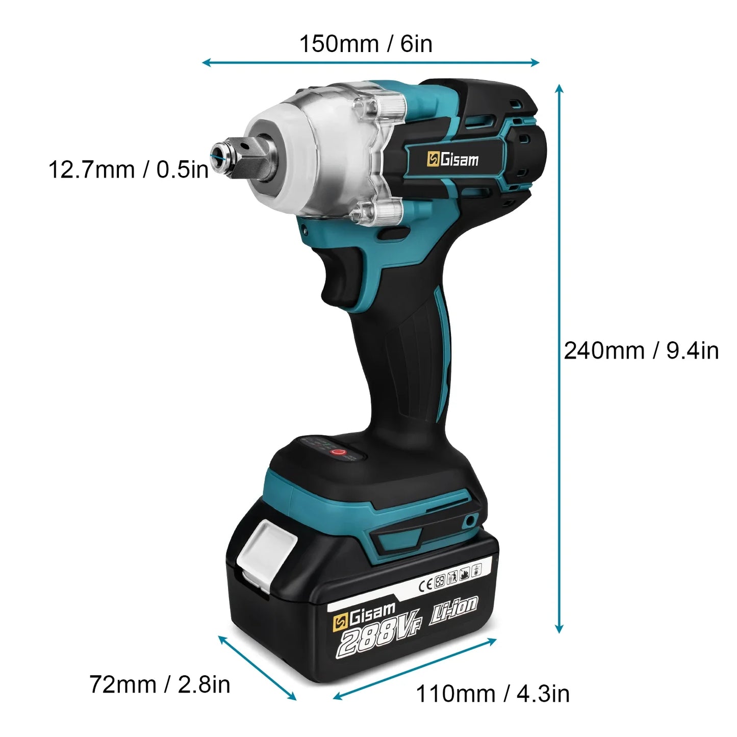 Gisam 520N.m brezkrtačni udarni vijačnik 1/2" za Makita 18V