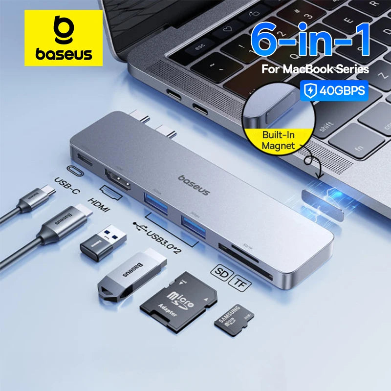 Dvojno USB-C zvezdišče Baseus | HDMI 4K@30Hz, Thunderbolt 3/4 40Gbps, USB 3.0, SD/TF