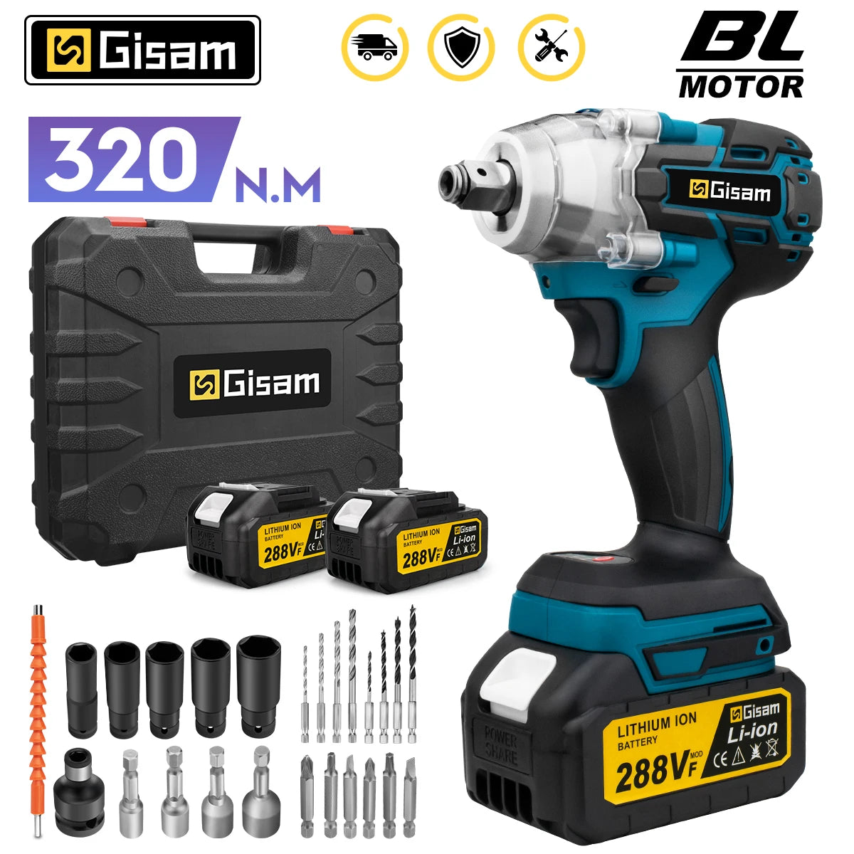 Gisam 320 Nm brezkrtačni udarni vijačnik 1/2"
