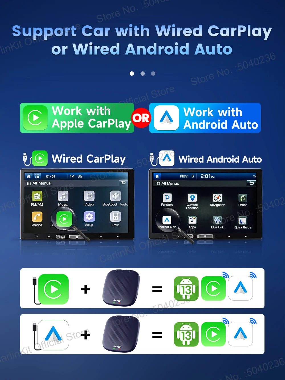 CarlinKit Android 13 QCM6125 brezžični CarPlay AI Box