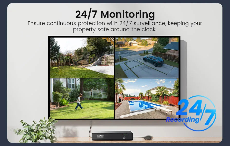 ZOSI 5MP PTZ PoE Security Camera System – 8CH 8MP NVR Kit with Two‑Way Audio | AI Face Detection