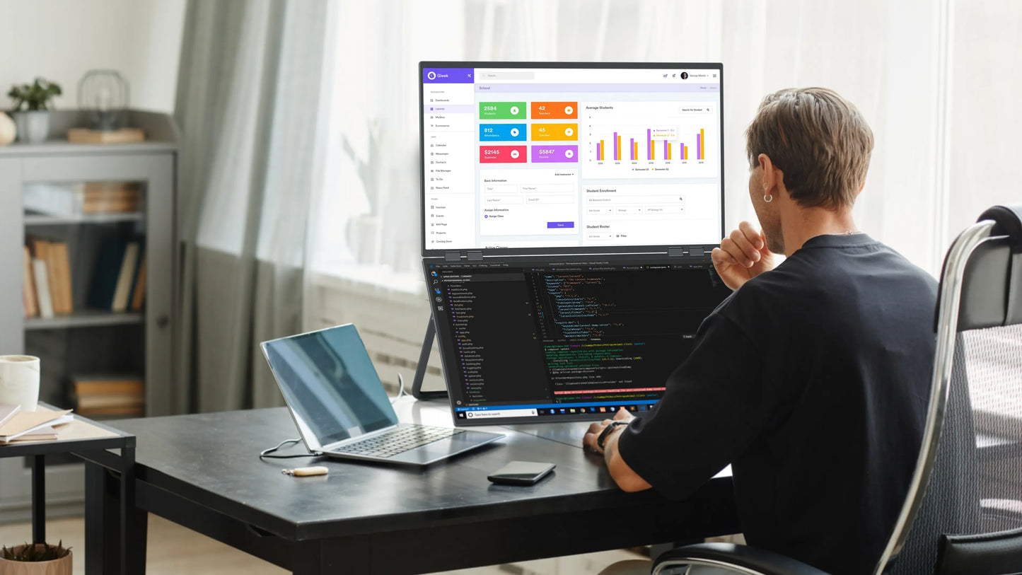 23.8" 100Hz Dual Screen Stacked Computer Monitor 1080P HDR 360° Folding Triple Portable Display for Laptop PC Phone Game Console - Limetastore