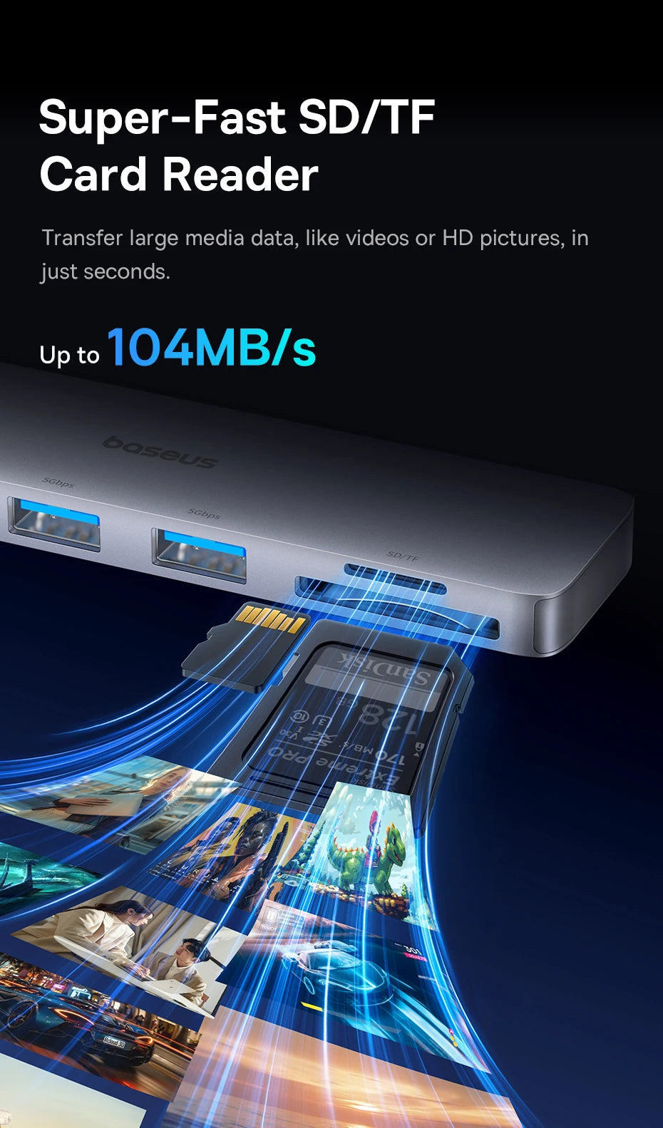 Dvojno USB-C zvezdišče Baseus | HDMI 4K@30Hz, Thunderbolt 3/4 40Gbps, USB 3.0, SD/TF