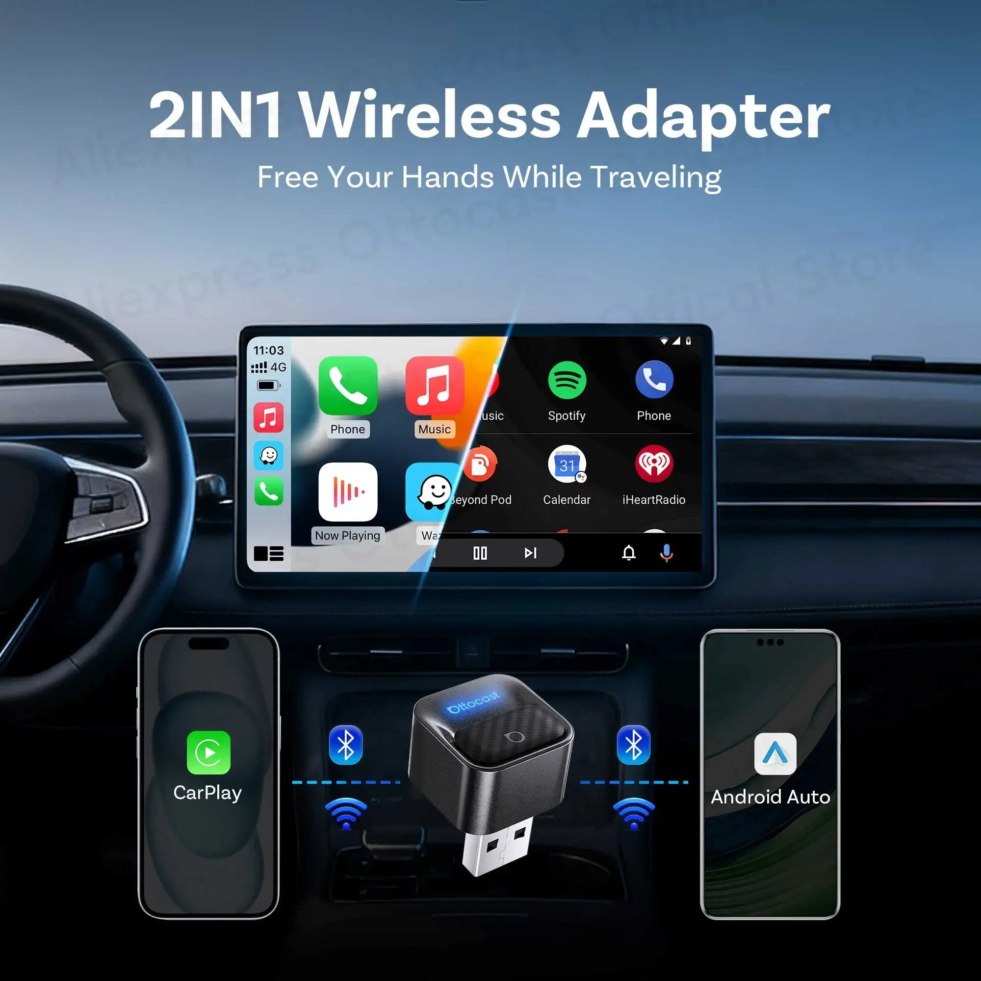 Brezžični adapter OTTOCAST Mini Core za CarPlay in Android Auto