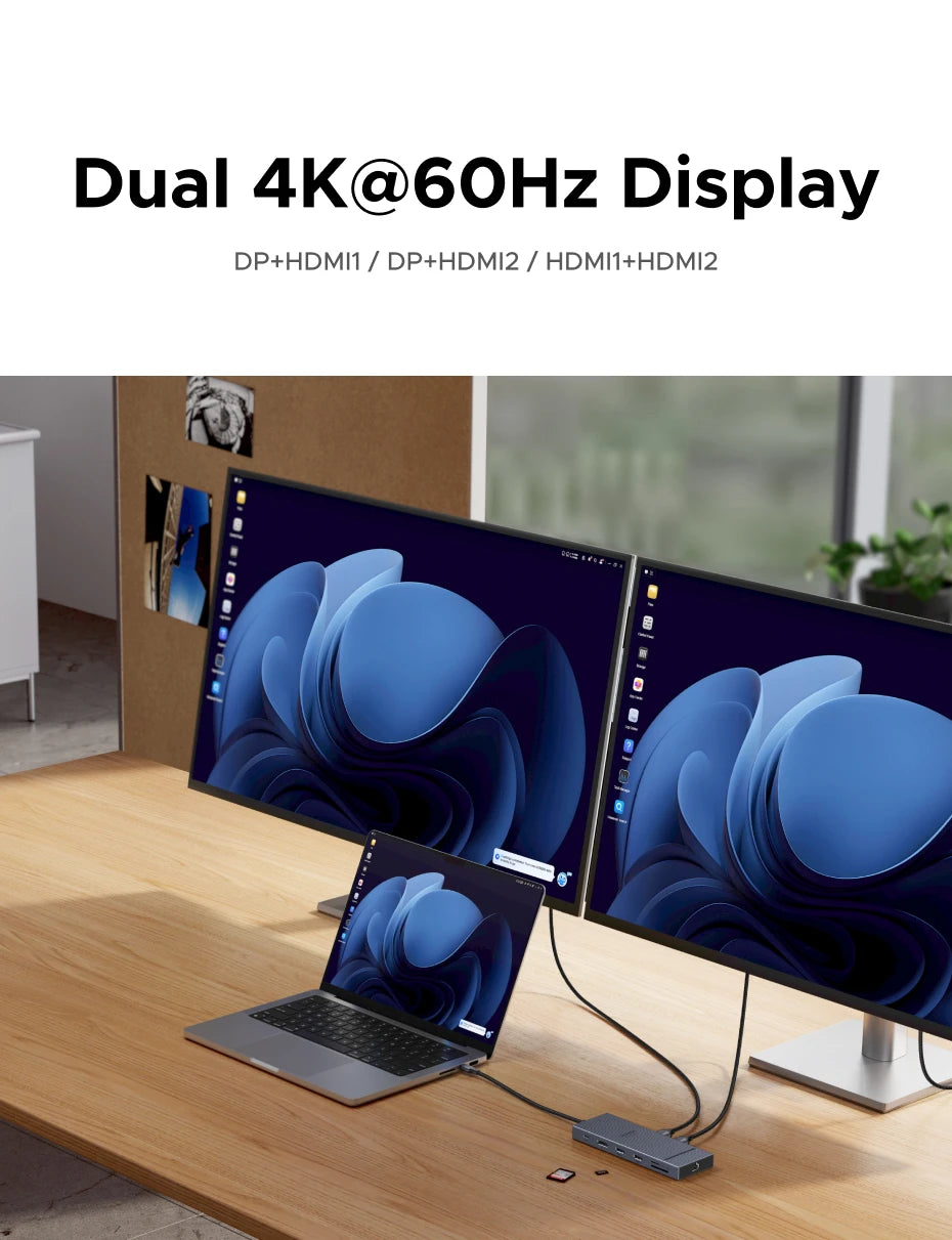 UGREEN 10‑v‑1 USB‑C zvezdišče s 4K120Hz DisplayPortom, dvojnim 4K60Hz HDMI, USB 3.2 Gen2 10Gbps