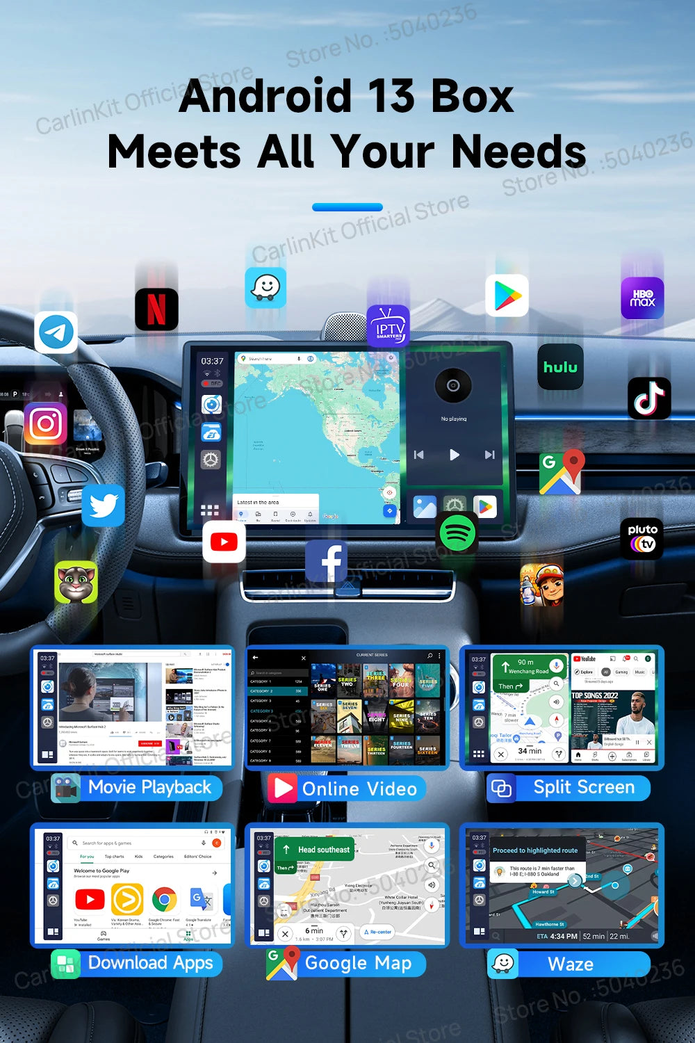 CarlinKit Android 13 8-jedrni 8+128 GB brezžični CarPlay AI Box