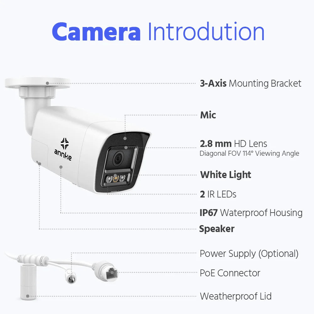 ANNKE H500 3K PoE CCTV sistem | 8-kanalni NVR, 5MP kamere z dvojno osvetlitvijo, dvosmerni zvok