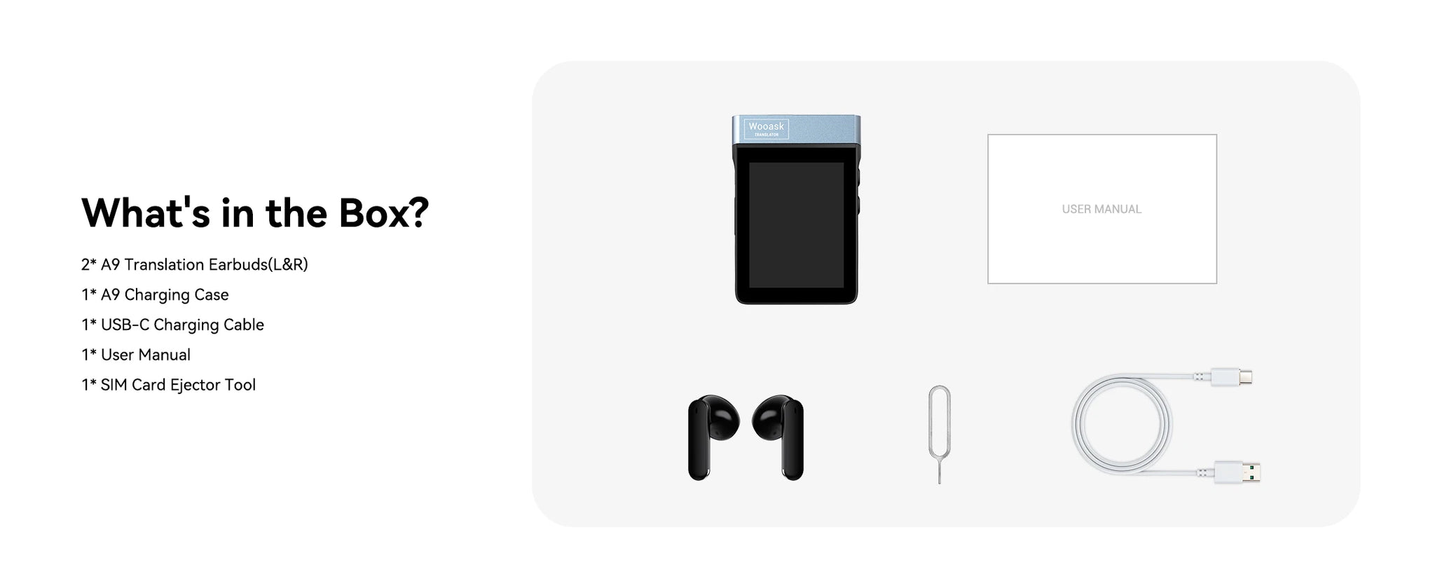 Wooask A9 4G+WiFi AI prevajalnik, ušesne slušalke, samostojne, brez aplikacije
