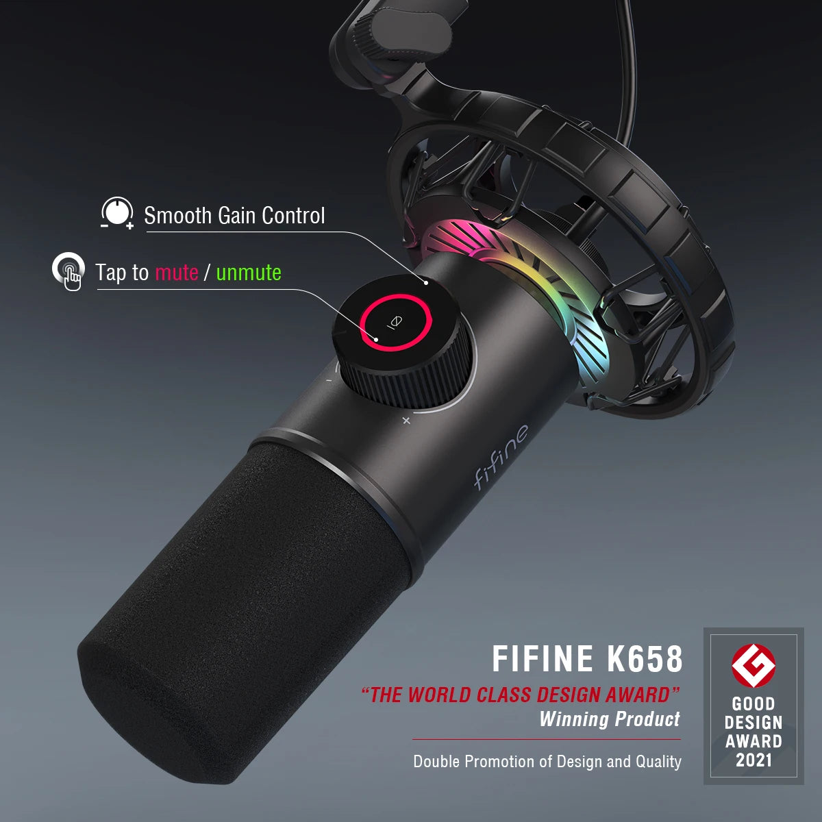 FIFINE K658 RGB USB dinamični mikrofon | Vrhunski mikrofon za igranje iger in pretakanje v živo