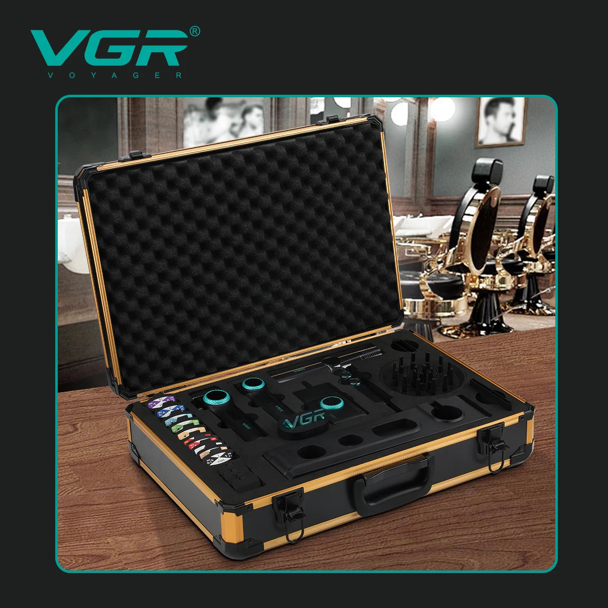 VGR Stepless Pro 4-in-1 Barber Set – 9000 RPM Clipper, Trimmer, Shaver & Dryer