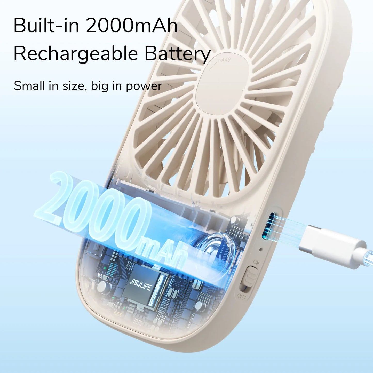 JISULIFE Mini Handheld Fan – Portable USB Rechargeable Small Desk Fan with Built-in Bracket