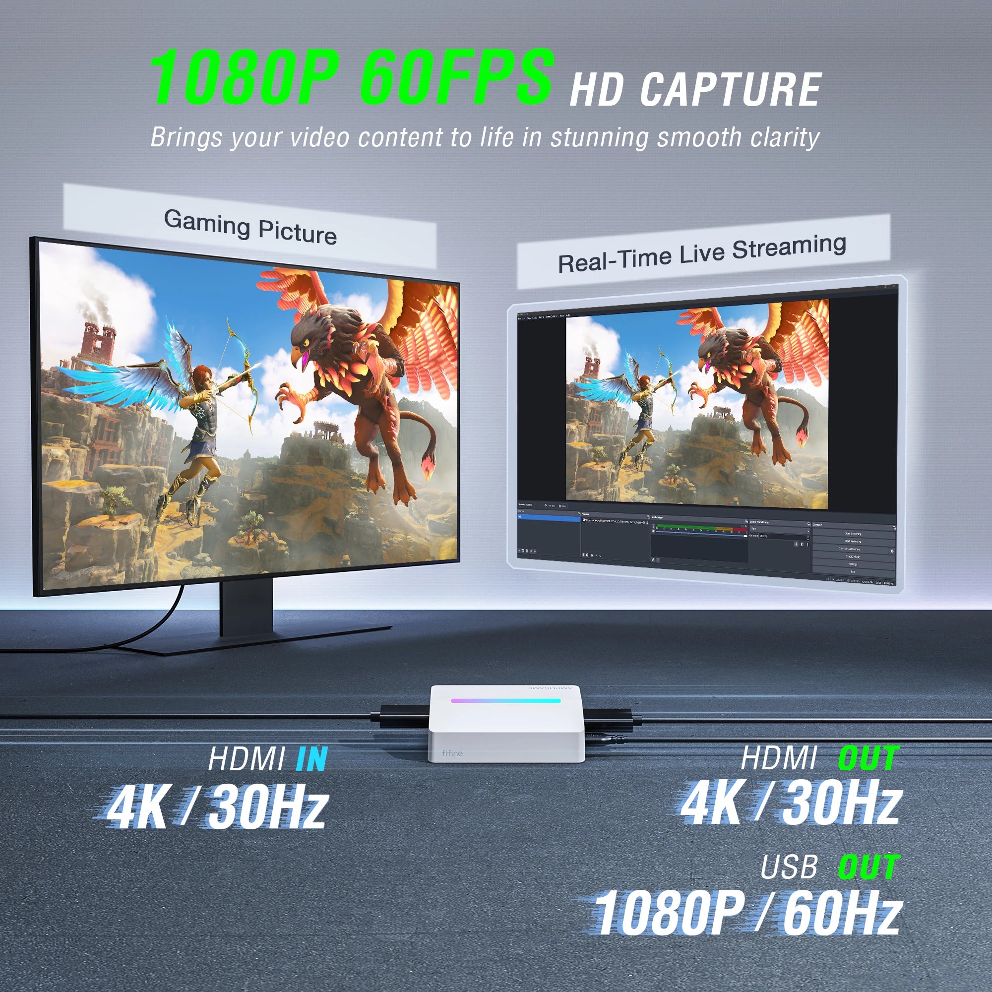 Kartica za zajemanje videa FIFINE V3 4K HDMI | Pretočno predvajanje 1080p 60 sličic/s z izhodom Loop-Out