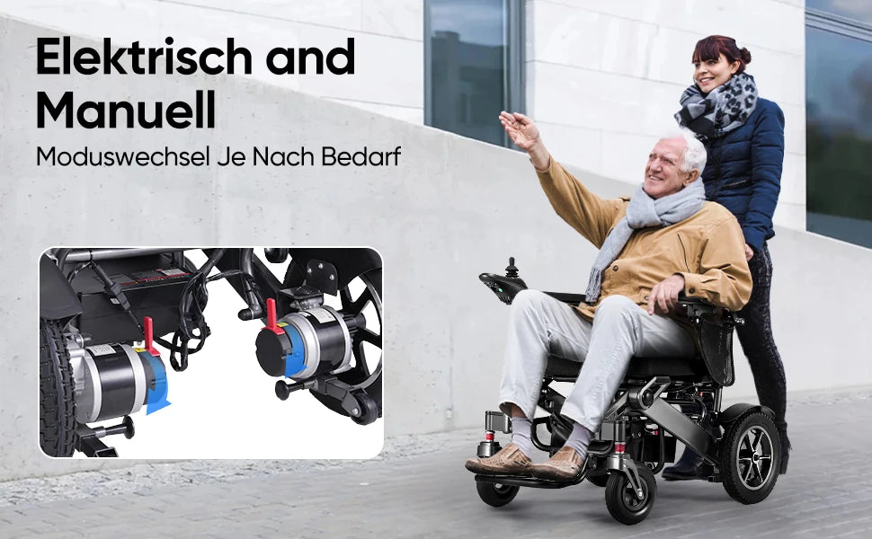 Electric Wheelchair – 30KM Travel Range, Lightweight, Foldable, Weatherproof, 500W Aluminum Frame