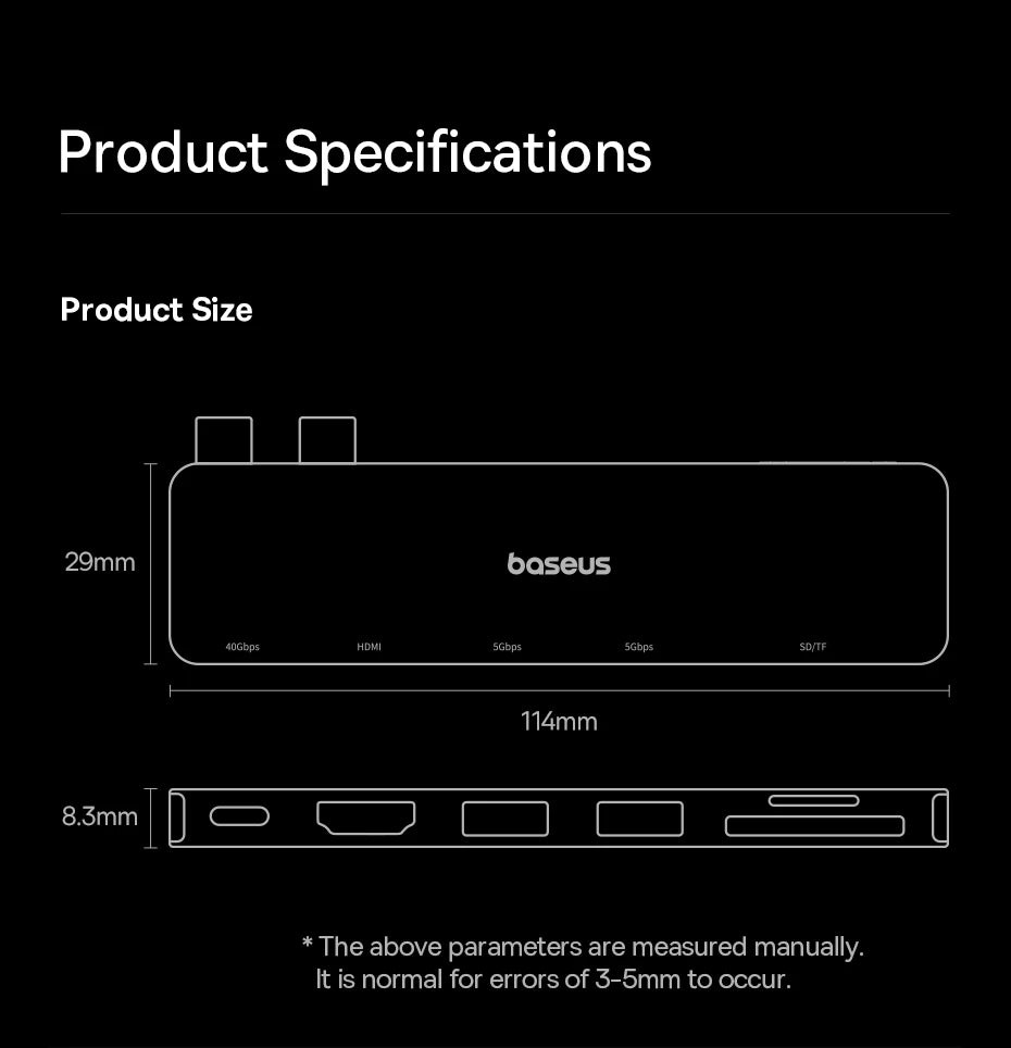 Dvojno USB-C zvezdišče Baseus | HDMI 4K@30Hz, Thunderbolt 3/4 40Gbps, USB 3.0, SD/TF