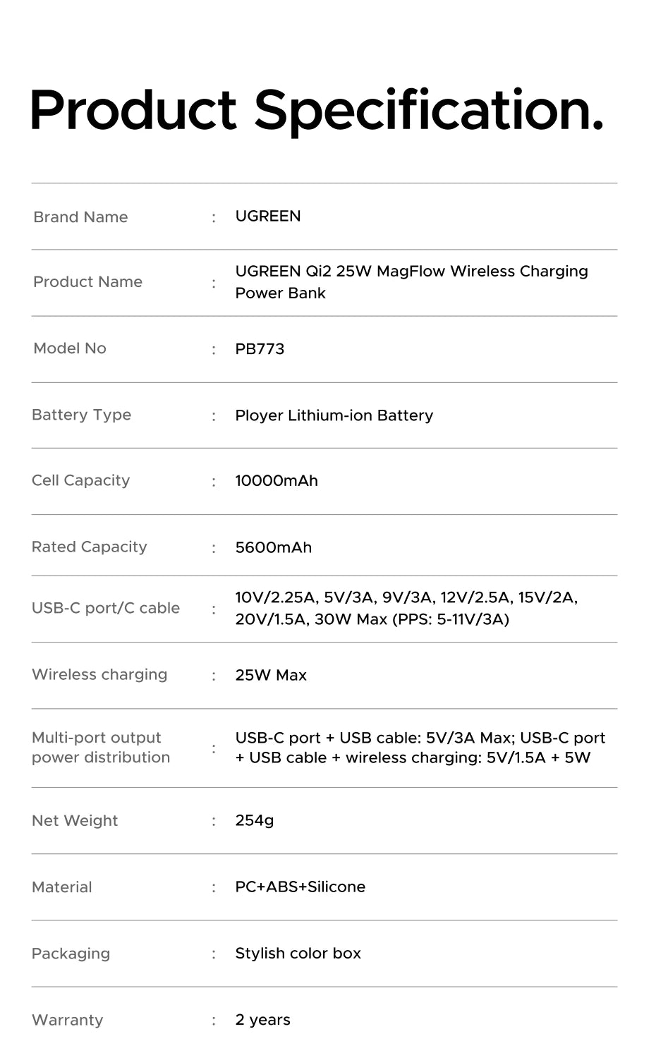 UGREEN Qi2.2 25W magnetni prenosni polnilec – 10000 mAh zunanja baterija za hitro polnjenje