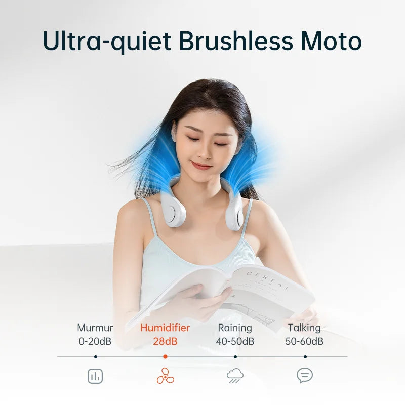 JISULIFE prenosni ovratni ventilator – 4000 mAh polnilni ventilator brez rezil, 5 hitrosti