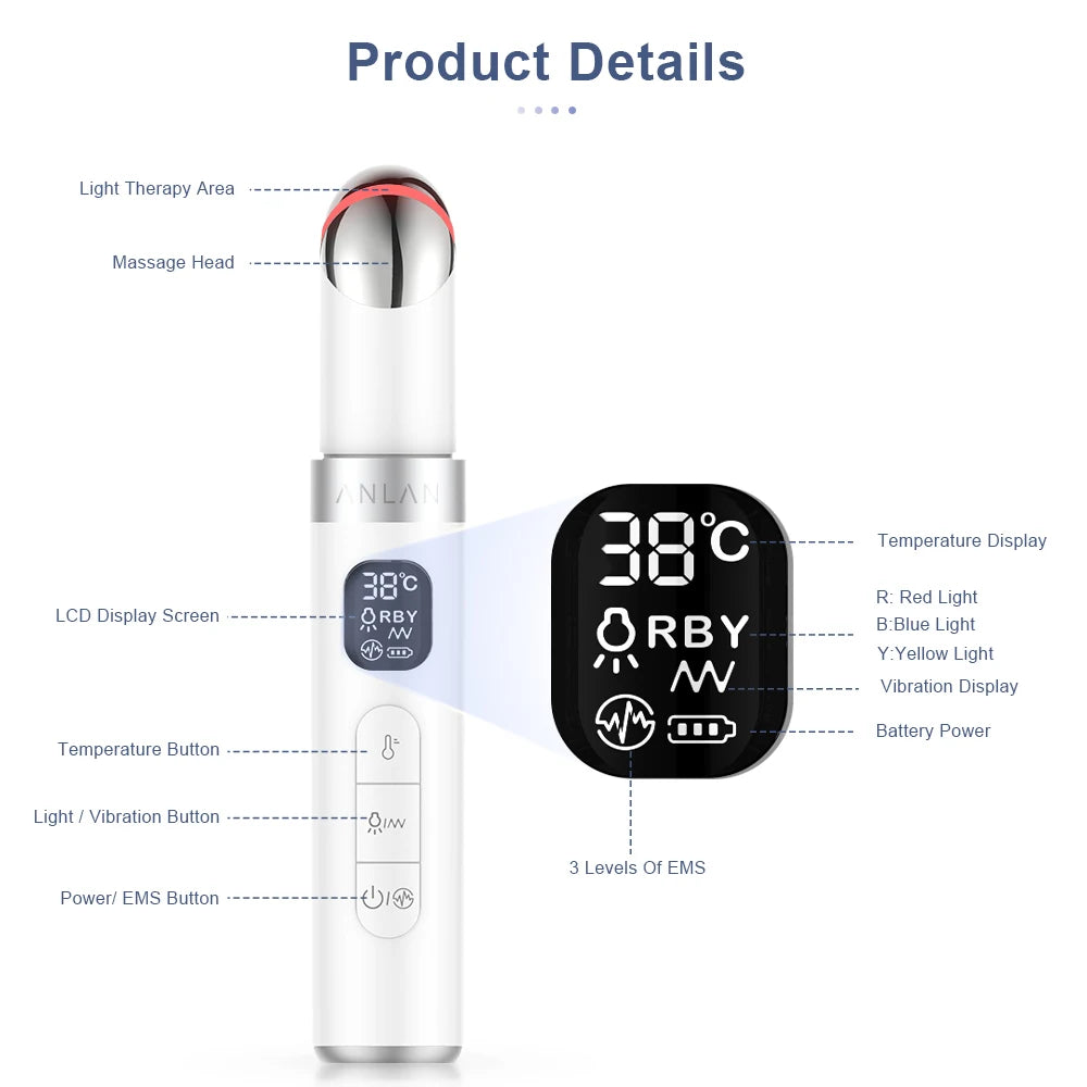 ANLAN Electric Eye Massager for Dark Circles and Eye Bags with Vibration and Heat Therapy - Limetastore