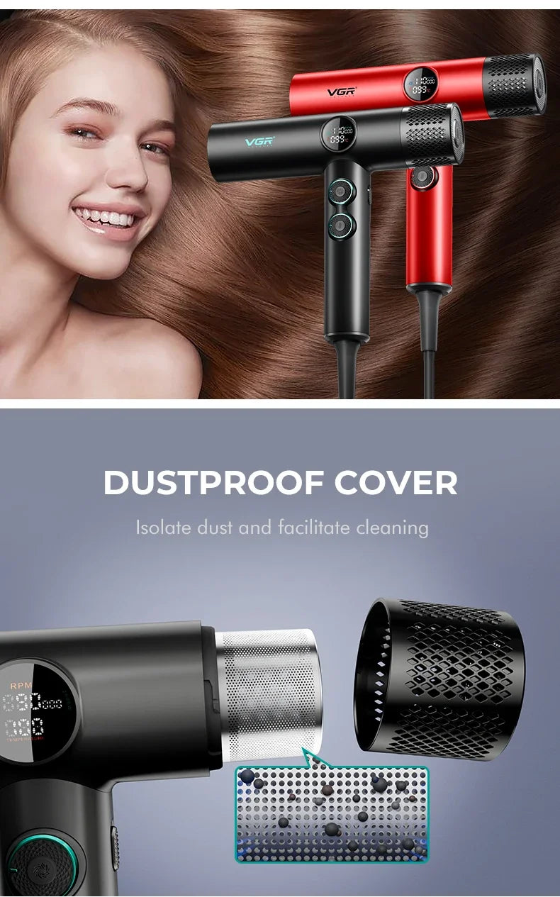 VGR Hair Dryers Professional Hair Dryer Machine Negative Ion 110000 RPM Air Blower Barber Salon BLDC Motor Home Appliance V-401