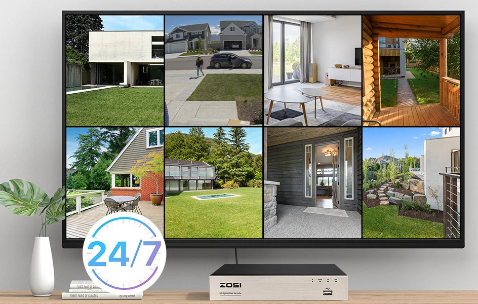 ZOSI 1080p 8-kanalni varnostni sistem CCTV za dom – H.265+ DVR z 2MP notranjimi/zunanji dome kamerami