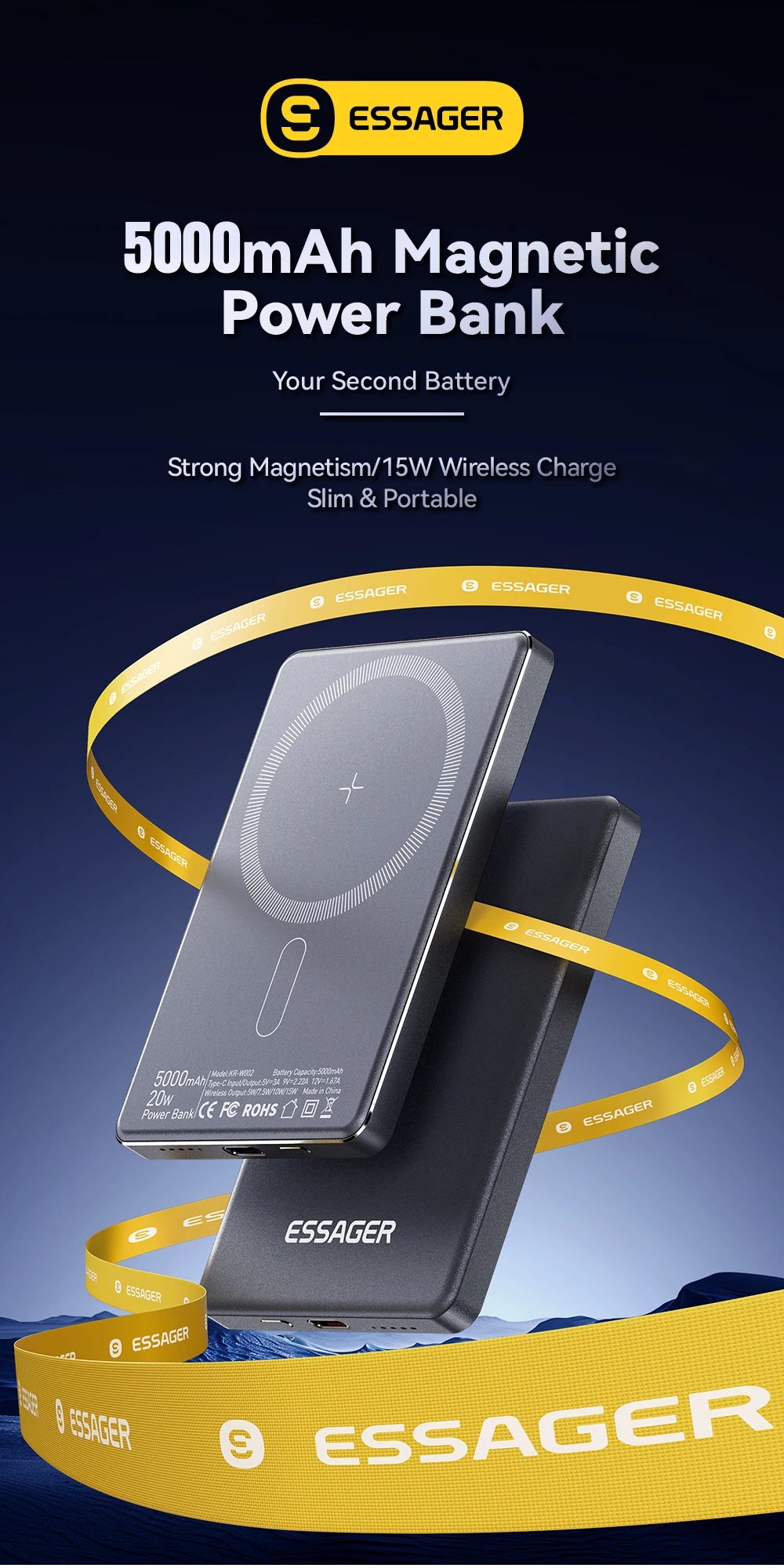 ESSAGER tanek magnetni brezžični Power Bank 20W 5000mAh MagSafe