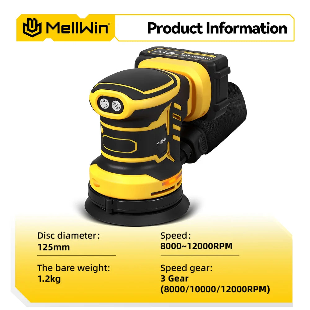 MELLWIN 125MM Electric Orbital Sander Polisher 3 Speeds Adjustable Wood Metal Sanding Polishing Tool For Makita 18V Battery Pin - Limetastore