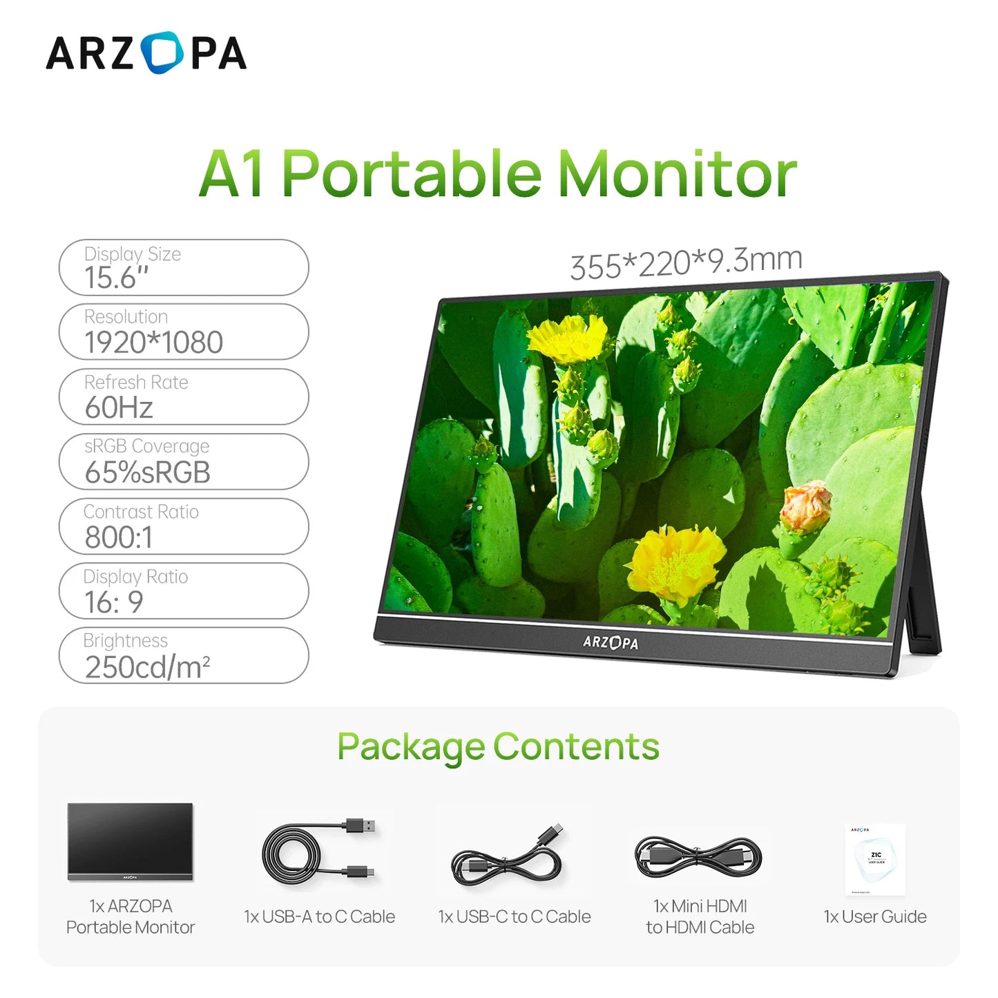ARZOPA A1 15,6" prenosni monitor | 1080P FHD, IPS, lahek, USB-C in HDMI