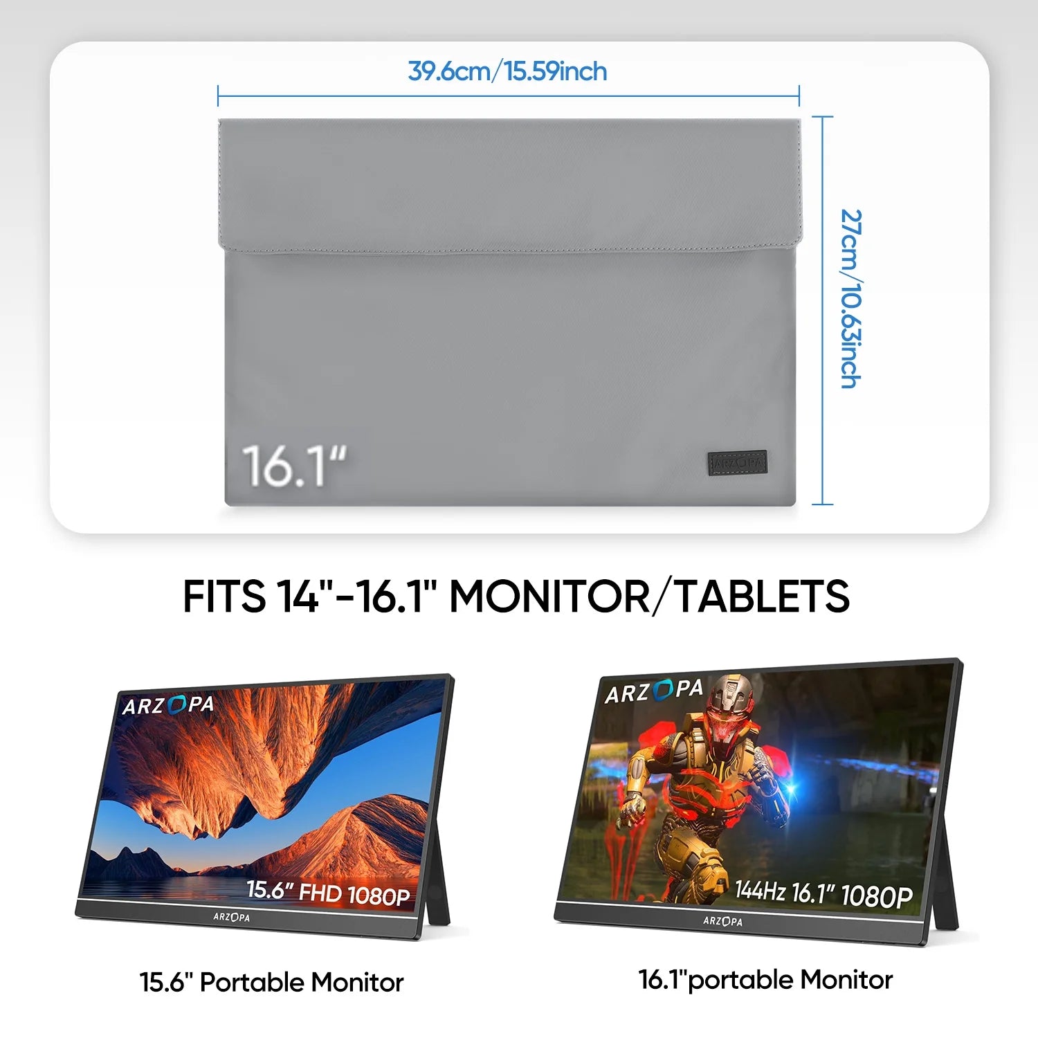 ARZOPA ovitek za prenosnik in prenosni monitor | 14'' / 16.1'' / 17.3'' vodoodporna torba