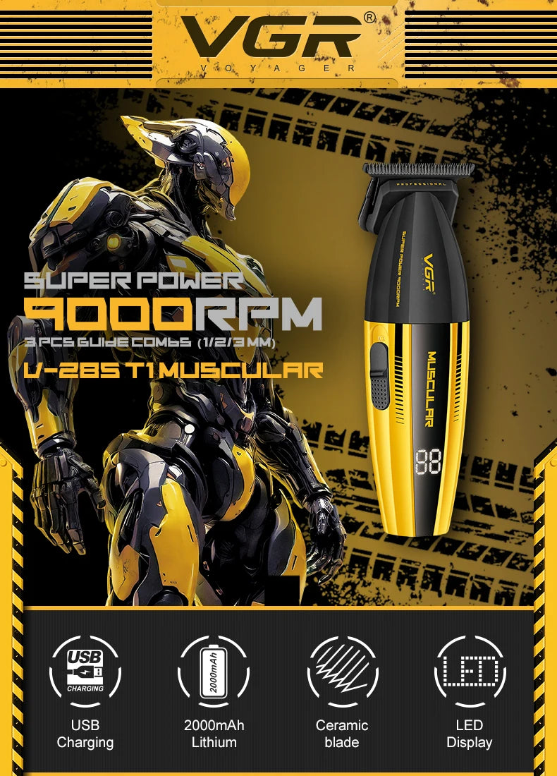VGR V-285 Professional Hair Clipper – 9,000 RPM, 150-Min Runtime, 6 Combs