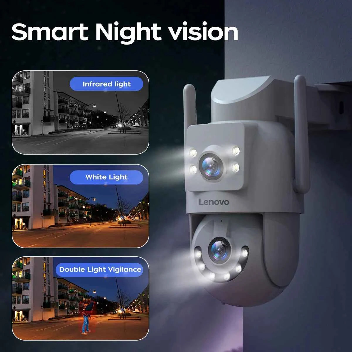 Lenovo 4K 6MP WiFi Surveillance Camera Outdoor Security Dual Lens Dual Screen AI Tracking PTZ IP Camera CCTV Video Surveillance - Limetastore