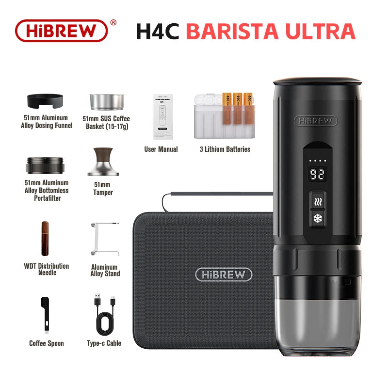HiBREW H4C – Prenosni brezžični aparat za espresso | Odstranljiva baterija in hitro segrevanje
