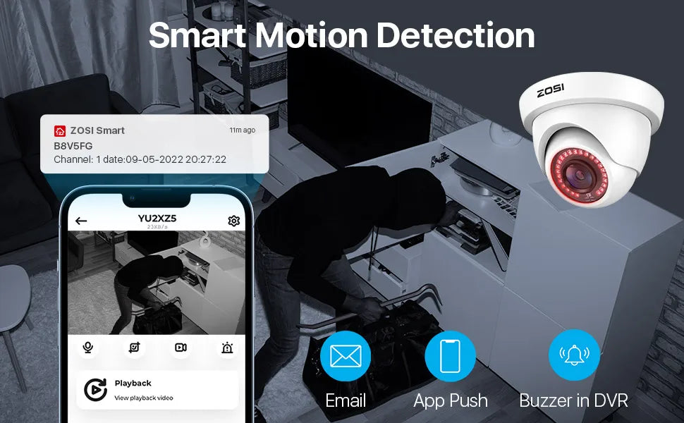 ZOSI 8CH 1080p Wired Security Camera System – H.265+ DVR Recorder with 8× 2MP Outdoor HD‑TVI CCTV Cameras
